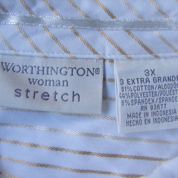 Worthington Woman Stretch Button Front SHIRT, 3X, White w/Gold Stripe NWOT - Picture 9 of 11